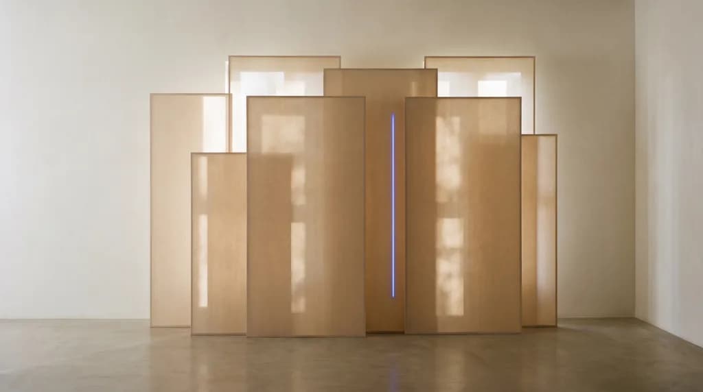 Layered translucent panels in soft morning light
