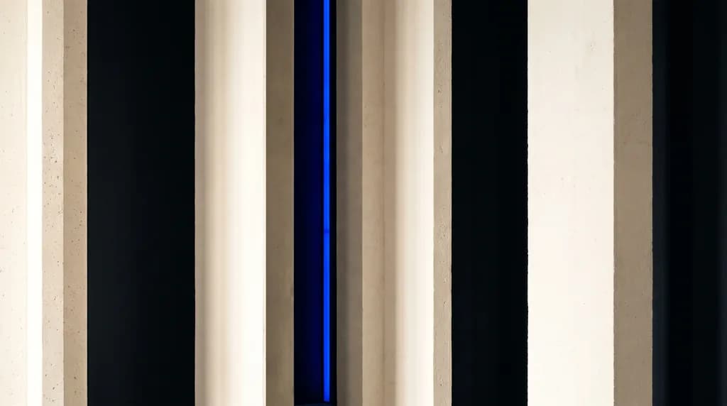 Strong vertical columns standing against an ink-black wall